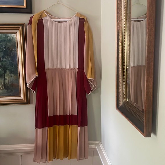 $468 BCBG RUNWAY S DRESS GOLD MAROON GWENNA IOWA STATE THANKSGIVING COLORS - Picture 2 of 7